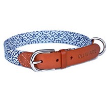 OLLIN PETS Essential Classic Genuine Real Leather and Elegance Textile Pet Collars Medium Size 15