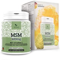 독일직구 비타민 C 캡슐 포함 MSM Hochdosiert 600mg MSM & 캡슐당 40mg 비타민 C 365캡슐(6개월 서플라이) 메틸술포닐메탄 = 자연유래 황 비건 독일제, 수량, 상세참조
