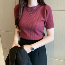 패스타임 여성 여름 슬림핏 니트 반팔 라운드넥 이너 티셔츠 데일리룩 캐주얼