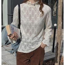 레이스반목 레이어드 프릴긴팔 블라우스