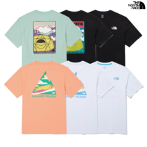 노스페이스 남여공용 여름 캐주얼 반팔 그래픽 백패킹 오버핏 라운드 티셔츠
