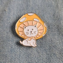 BC003 대형 버섯 스카프를 쓰고 있는 고양이 동물 브로치 뱃지