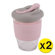 2팩 Oasis 오아시스 – Borosilicate Glass Reusable Eco Cup Pink – 봉규산 글라스 리유저블 에코 컵 핑크 340ml