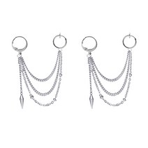 이츠굿텐 체인 롱 드롭 남성 귀걸이 귀찌 피어싱 남녀공용 유광 실버 원뿔 earring