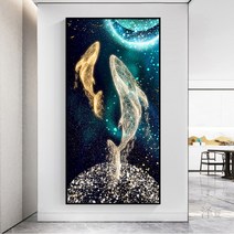diy 황금 고래 보석십자수 대형 큐빅 비즈 행운과 복을 가져다주는 벽장식 그림 도안, 60x110cm