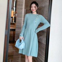 라운드니트원피스 프렌치 우아한 긴 소매 스타일리쉬 스윗 허리보정 슬림핏 4083741736