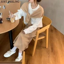 JUST FEEL!NG 여성 캐주얼 상의 맨투맨세트 고급 오버핏 날씨해 보이는 일자 롱스커트 스커트 투피스 세트