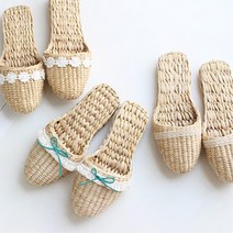 트렌디 30대 주부 여름철 왕골 실내화 사무실슬리퍼, 리본