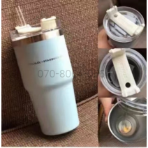 1+1 스타벅스텀블러 스탠리 스벅 뚜껑 파스텔 핑크 보틀 리유저블 여친 선물, 501-600ml, 파스텔블루