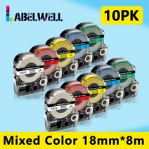 Labelwell 라벨 SS18KW LC-5WBN ST18KW SC18RW SC18YW 호환 엡손 라벨웍스 LW-C410 LW-400 LW-600P 메이커 10 개, [02] 10PK 5Mixed Color