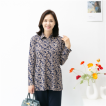 마미소 장미정원카라셔츠 엄마 간절기 긴팔 티셔츠
