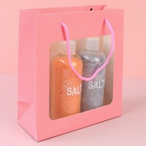 핑크 대 투명창쇼핑백 종이가방 손잡이종이봉투 꽂집 다회용백 선물용 튼튼한 답레품, 기본