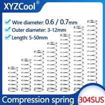 스텐 와이어 로프 줄 스테인레스 스틸 압축 스프링 기계 코일 압력 릴리스 리턴 직경 0.6mm 0.7mm 10 개, [02] 0.7mm, [05] 7mm, [02] 10mm