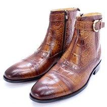 바이크 간지나는 숏부츠 악어 발목 디자이너 풀 그레인 가죽 파티 슈즈 남성용 웨딩 포멀 오토바이 지퍼 드, 03 브라운