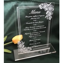 아크릴 디너 메뉴 화이트 로즈 모란 베이스 포함 10 개 맞춤형 웨딩 초대장 파티, [02] sample 1pc
