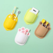 쭈bapha_벽부착 실리콘 수납 포켓 욕실용품 칫솔꽂이 부착식 정리 물빠짐 소품 주방♥LtMS, ♥LtMS고양이발 화이트