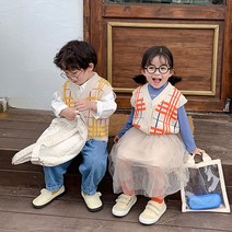 유아 가을 니트 조끼 남아여아 체크 조끼