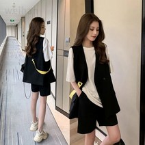 K.ONLIE SHOP여성 여름 반팔티 반바지 조끼 쓰리피스 코디세트 정장 여성오피스룩 여성정장세트