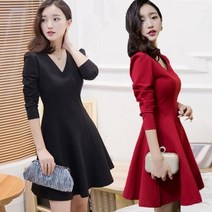 여성 슬림라인 V넥 플레어 원피스