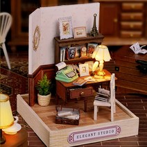 miniyo 엔틱 스위티 우드 레트로 시리즈 DIY미니어처하우스 만들기 재료 키트 풀세트 한글설명서 당일발송, 서재