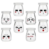 요거트 병 푸딩 뚜껑 포함 8개 스마일 페이스 유리 우유 용기 잼 젤리 무스 150ml (패턴 랜덤)