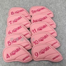 남녀공용 골프 아이언커버세트 10p 혼마 핑크 옐로 블랙 화이트 블루 골프악세사리 선물, 혼마 양면 자수 핑크