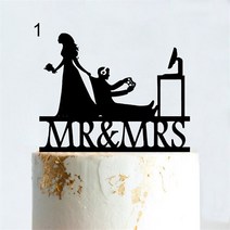 결혼기념일 현수막 토퍼 컴퓨터 프로그래머 웨딩 케이크 아크릴 비디오 Mr Mrs 신부 신랑 컨트롤러 북 웜 생일 파티 용품, [04] Black, [01] Style 1