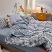 puildaug 인쇄 간단한 샌딩 4 피스 세트 여름 순수 격자 무늬 침대 모자 퀼트 커버 기숙사 3 피스 세트 없음