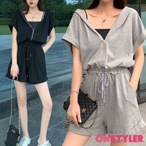 온스타일러 후디 자크 밴딩 캐주얼 점프수트 점프슈트