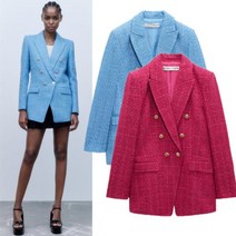 ZARA 더블 브레스티드 파스텔 톤 트위드 블레이저 자켓 2color