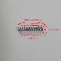 선경0.6mm(sus-304) 길이25mm 스테인레스 압축 스프링1set-50개