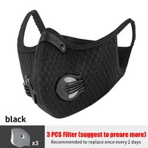 자전거마스크 페이스커버 PCycling 스포츠 페이스 마스크 활성 탄소 필터 먼지 PM 2.5 오염 방지 러닝 트레, 03 Black 3 filter