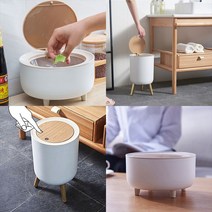 밸류템 원터치 우드 쓰레기통 책상쓰레기통 원목타입 쓰레기통 인테리어휴지통 디자인휴지통 욕실 주방 스탠드 원형휴지통 이쁜휴지통 예쁜쓰레기통 7L 2L, 선택1) 용량 7L
