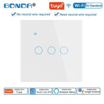 스마트 스위치 노 뉴트럴 EU UK US 브라질 스탠다드 Tuya 스마트라이프 앱 구글 홈 알렉사 터치 센서 와이파이, 03 652N WiFi White 03, 03 652N WiFi White 03