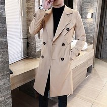 남성 트렌치 코트 영국 스타일 더블 브레스트 옷깃 칼라 롱 슬림 아웃웨어 새로운 남성 패션 솔리드 비즈니스 캐주얼 윈드 브레이커