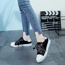 배색스트라이프 리본끈 여성스니커즈