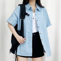 [예쁜색감|꾸안꾸] 데님 반팔 셔츠