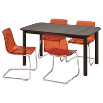 이케아 IKEA STRANDTORP 스트란드토르프 / TOBIAS 토비아스 테이블+의자4 - 브라운/브라운/레드 크롬도금 150/205/260 cm 294.848.94