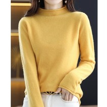 가볍고 부드러운 여성 캐시미어 100 니트 단색 긴팔 반목 반폴라 모헤어