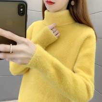 Ogfaour 목폴라 인조 밍크 기모 추가 두꺼운니트 여성 핫한 스타일리쉬 이너티셔츠 여성 겨울 가을 계절 트렌드
