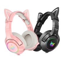 ONIKUMA LED고양이 귀 게이밍 헤드셋7.1 3.5, 핑크, 7.1