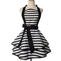 에이프런원피스 프릴앞치마 예쁜앞치마 에이프런샵 요양보호사유니폼 쉐프웨어, 4.흑백스트라이프2단