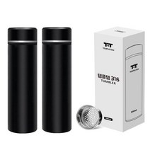 1+1 리유저블 컵 보온보냉 316텀블러 강철 스테인리스 이중진공 500ml텀블러, 블랙1+1