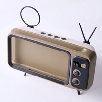 떨샵 레트로 감성TV 스마트폰 거치대 인테리어소품, 브라운아이보리