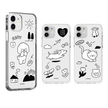 삼성 갤럭시 A 시리즈 전기종 강아지 고양이 일러스트 패치 스타일 투명 젤리 실리콘 케이스