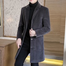 Tagi.가을 겨울 남자 슬림핏 모직 롱코트 두꺼운 정장 트렌치코트
