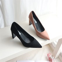 스웨이드 스켈레토힐 8.5cm 하이힐 스퀘어굽 빅사이즈