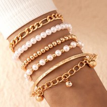 여자 빈티지 레이어드드 팔찌 Tocona 6 개/대 패션 금 색 Beads 펄 Star 다층 Bracelets Set 대 한 Women Charm 자 보석 선물 5483