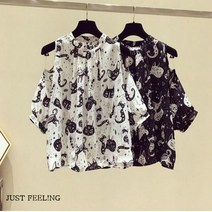 JUST FEEL!NG M-4XL 빅사이즈 여자 루즈핏 여름신상 시원한 7부소매 쉬폰 어깨 트임 블라우스