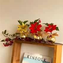 크리스마스 포인세티아 센터피스 홈파티 소품 핸드메이드, 레드 1개